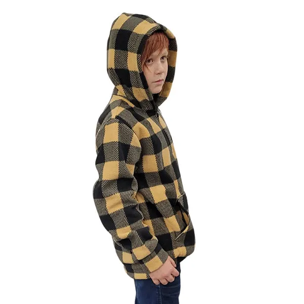 YOUTH HOODED ZIP PULLOVER BUFFALO CHECK TAN