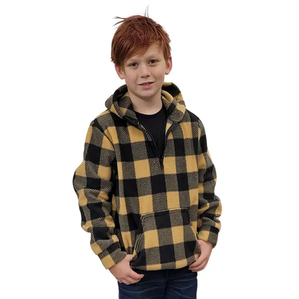 YOUTH HOODED ZIP PULLOVER BUFFALO CHECK TAN
