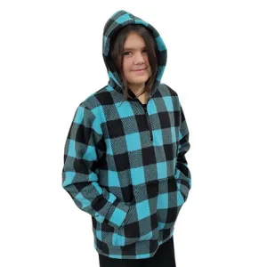YOUTH HOODED ZIP PULLOVER BUFFALO CHECK TEAL