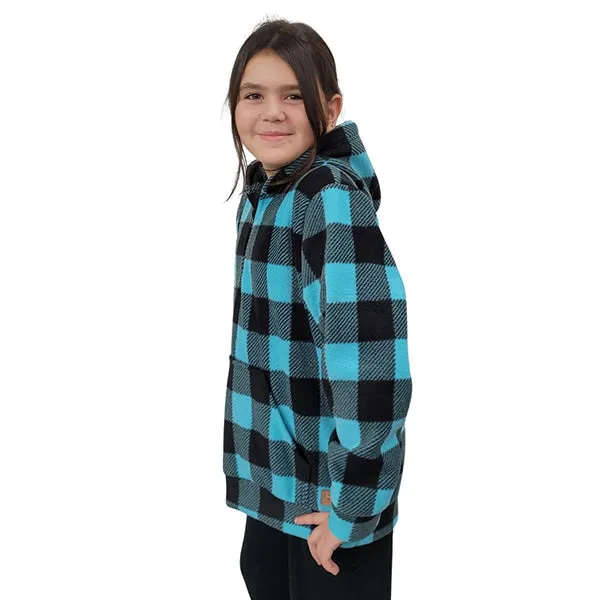 YOUTH HOODED ZIP PULLOVER BUFFALO CHECK TEAL