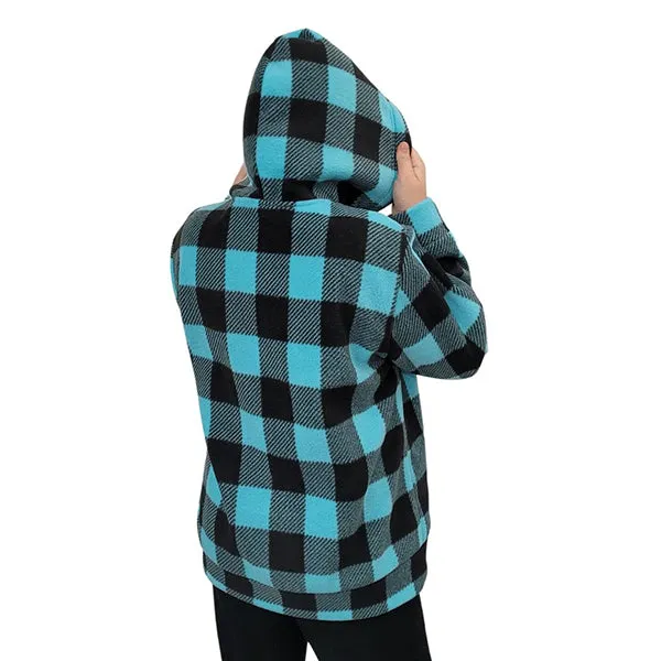 YOUTH HOODED ZIP PULLOVER BUFFALO CHECK TEAL