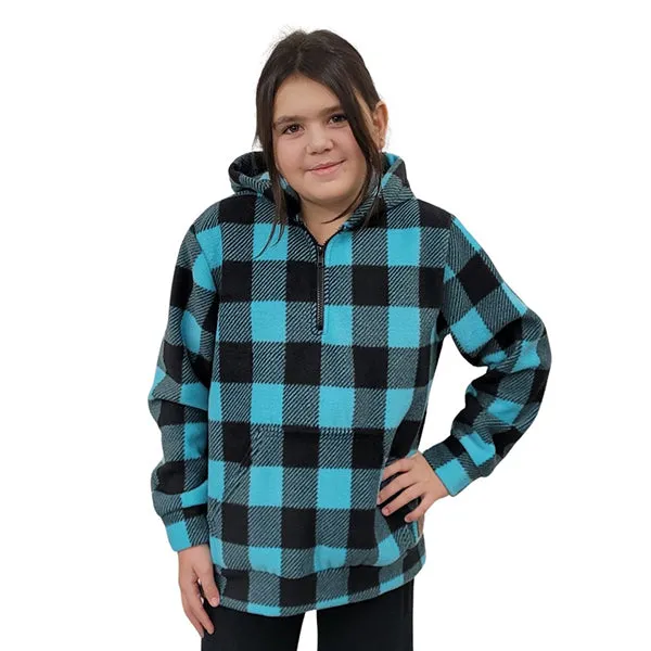YOUTH HOODED ZIP PULLOVER BUFFALO CHECK TEAL