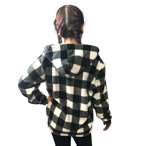 YOUTH HOODED ZIP PULLOVER BUFFALO CHECK WHITE