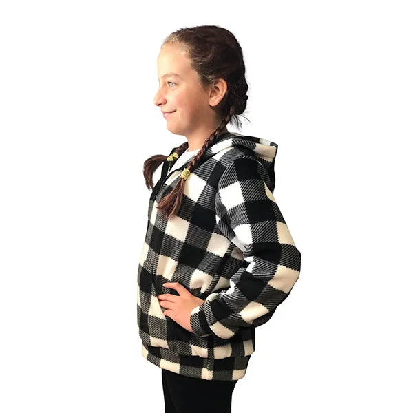 YOUTH HOODED ZIP PULLOVER BUFFALO CHECK WHITE