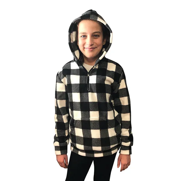 YOUTH HOODED ZIP PULLOVER BUFFALO CHECK WHITE
