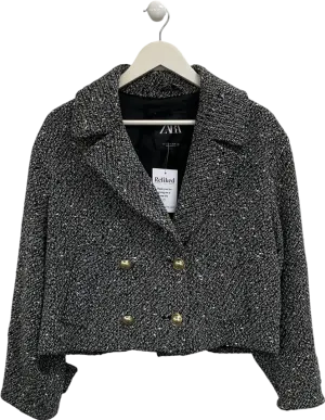 ZARA Black Textured Short Jacket UK S