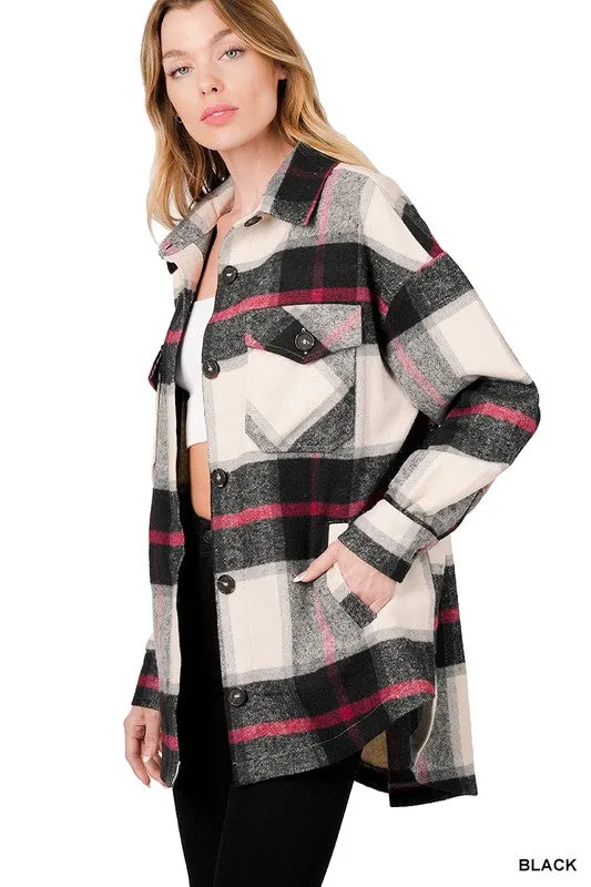 ZENANA Oversized Yarn Dyed Plaid Shacket
