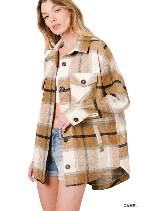 ZENANA Oversized Yarn Dyed Plaid Shacket