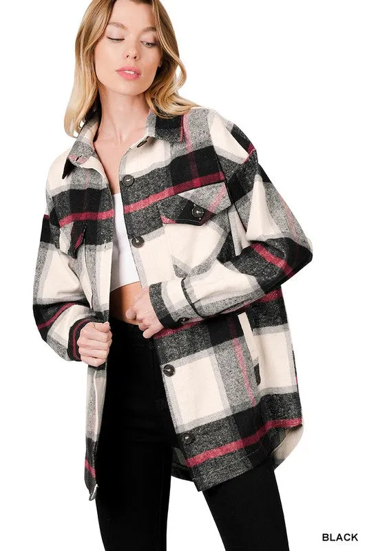 ZENANA Oversized Yarn Dyed Plaid Shacket