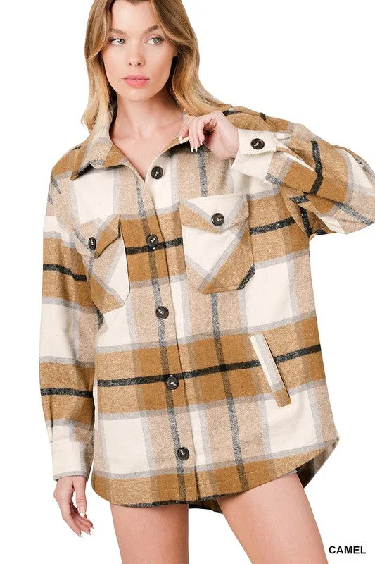 ZENANA Oversized Yarn Dyed Plaid Shacket