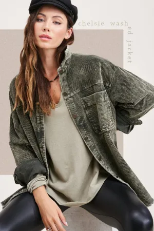 Zina Corduroy Shacket: Olive