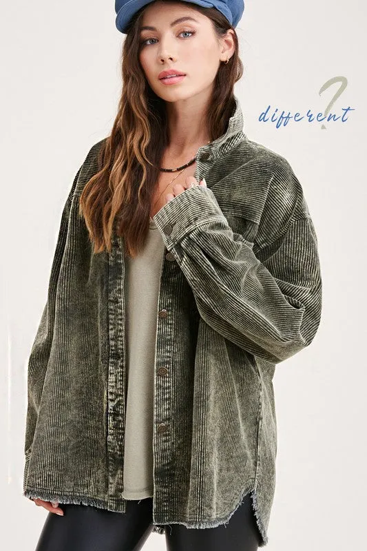 Zina Corduroy Shacket: Olive