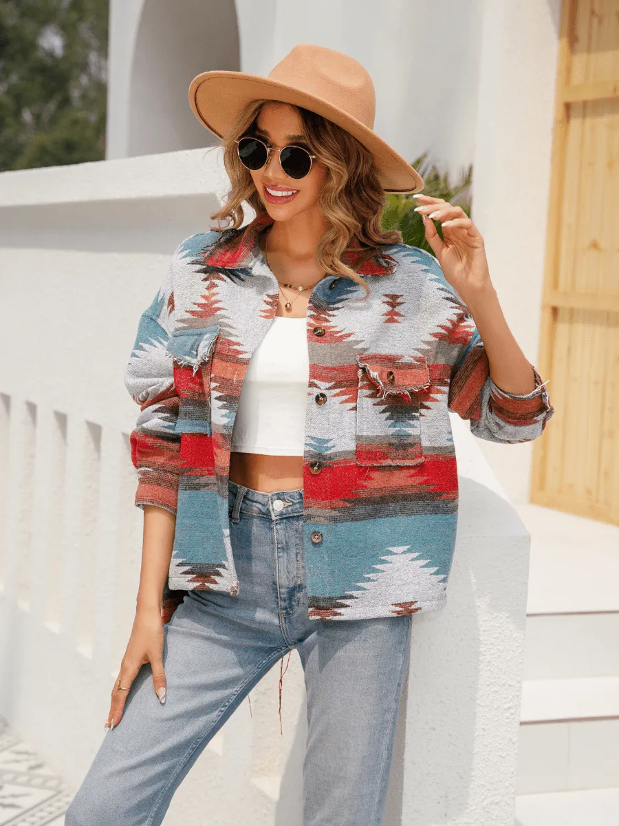 Zion Distressed Button Down Shacket - Multi