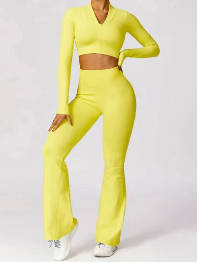 Zip Up Baseball Collar Outerwear and High Waist Pants Active Set